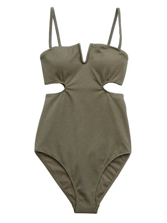 NWOT Aerie Shine Pique V-Wire Scoop One-Piece Swimsuit Army Green Size XXL - Picture 1 of 6